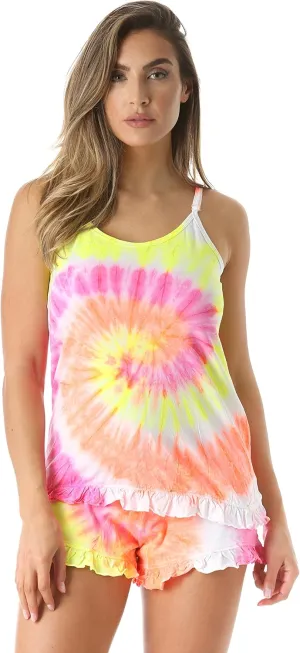 Just Love Tie Dye Pajama Short Set with Ruffle Detail