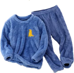 Kids Toddler Pajamas Boys Girls Fleece Pajama Set Winter Warm Sleepwear Pjs Set Plush Tops Pants Outfits Loungewear