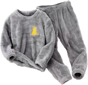 Kids Toddler Pajamas Boys Girls Fleece Pajama Set Winter Warm Sleepwear Pjs Set Plush Tops Pants Outfits Loungewear