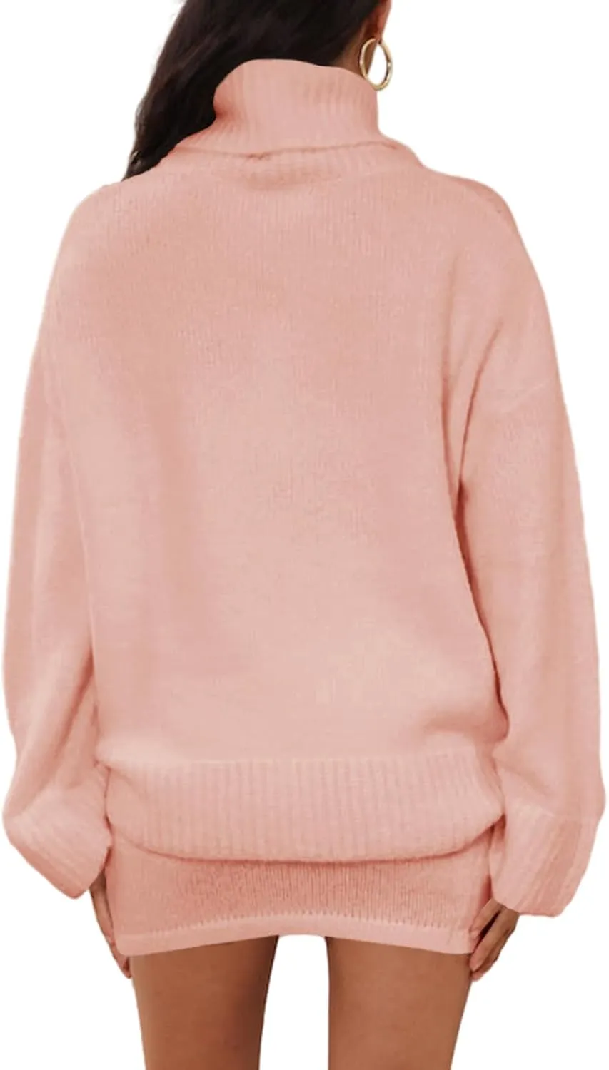 Langwyqu Womens 2 Piece Outfits Sweater Sets Turtleneck Oversized Sweaters and Mini Skirts Fall Trendy Loungewear
