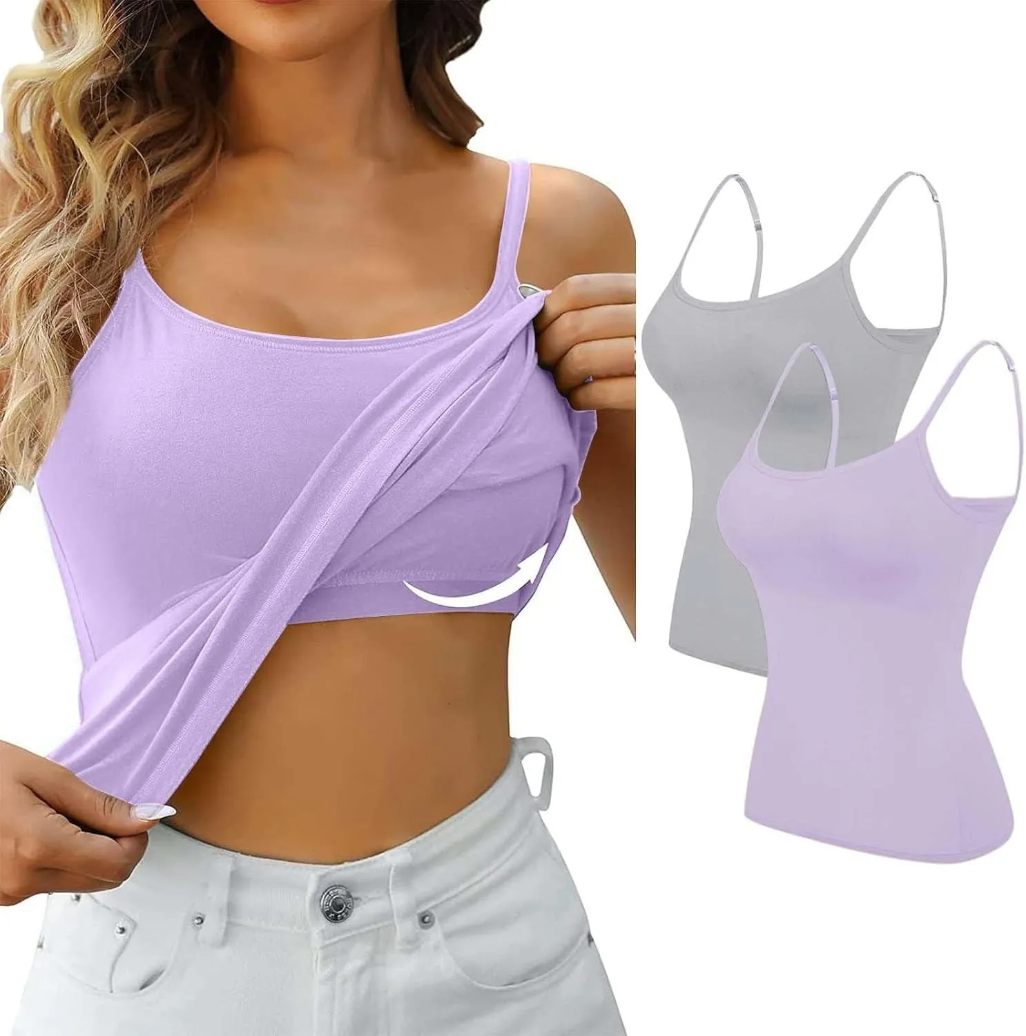 LCMTWX Built In Bra Tank Tops For Women Camisole With Frame Bra Undershirt Shelf Bra Tank Tops For Women Tank Top Women