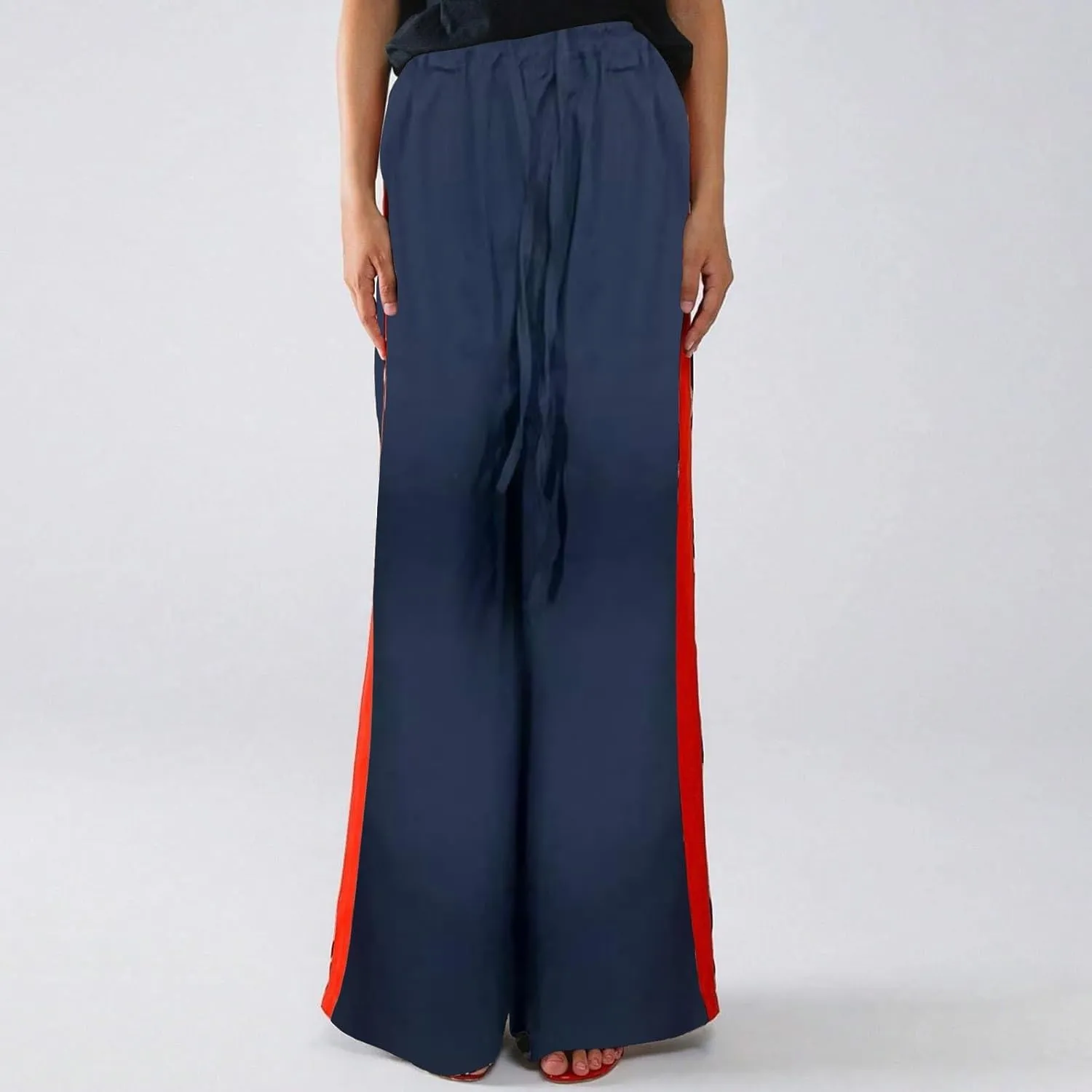 Leopard Print Pants for Women 2025 Drawstring High Waisted Color Block Side Striped Straight Leg Wide Leg Loose Pant