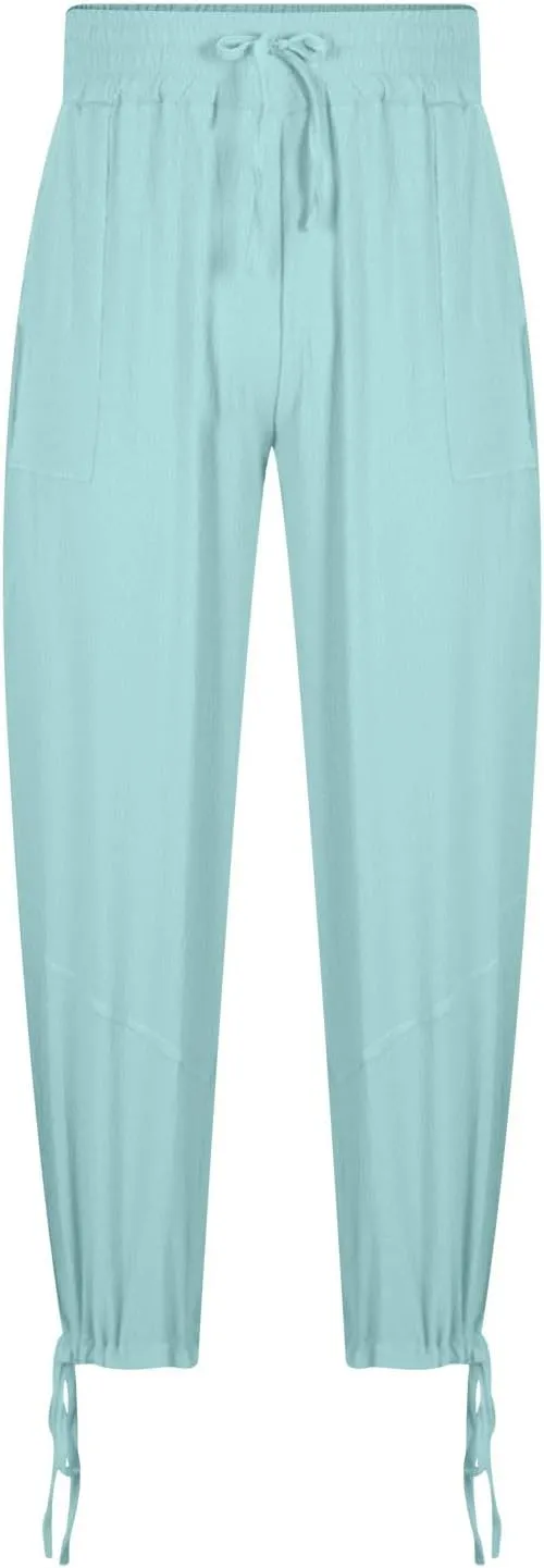 Linen Baggy Harem Pants Men Lightweight Casual Drawstring Elastic Waisted Solid Palazzo Trousers with Pockets