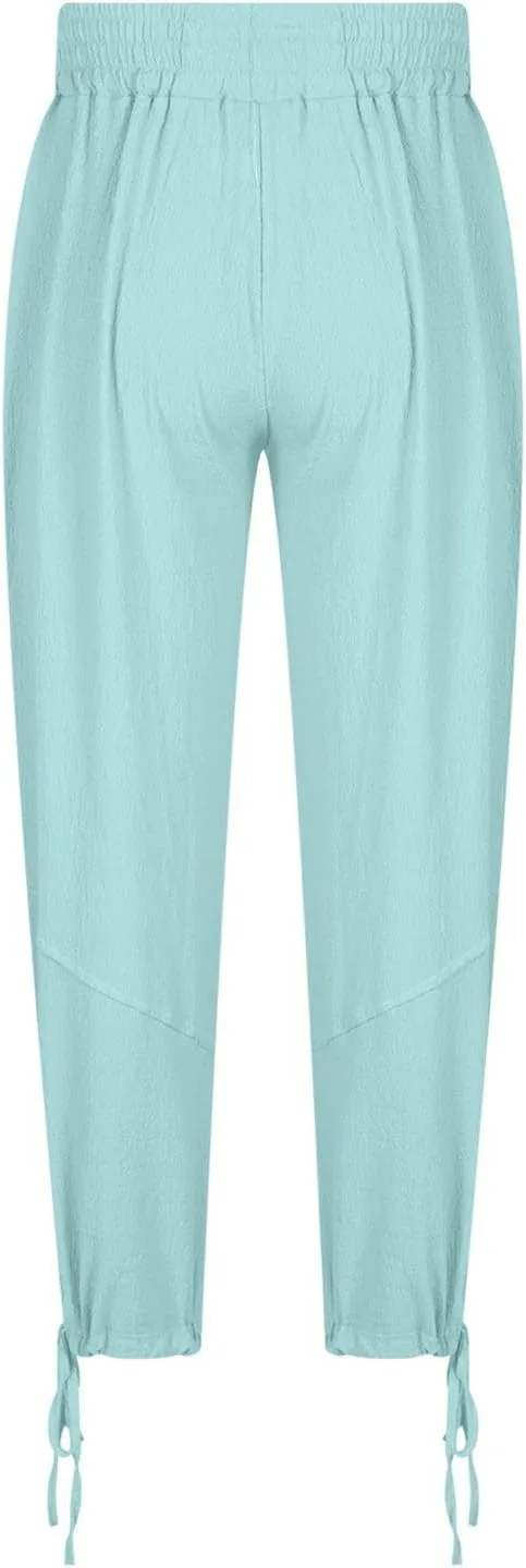 Linen Baggy Harem Pants Men Lightweight Casual Drawstring Elastic Waisted Solid Palazzo Trousers with Pockets