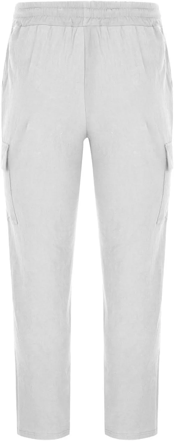 Linen Cargo Pants Men Baggy Lightweight Casual Summer Beach Yoga Pants Multi Pockets Tactical Trousers Hiking Jogger