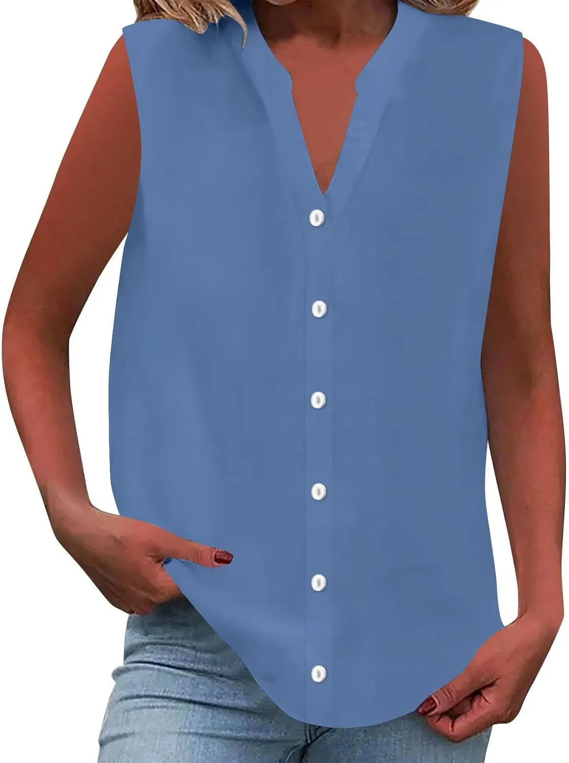 Linen Tank Top Women Trendy Button Down V Neck Side Split Summer Camisole Loose Casual 2025 Sleeveless Solid Outfits