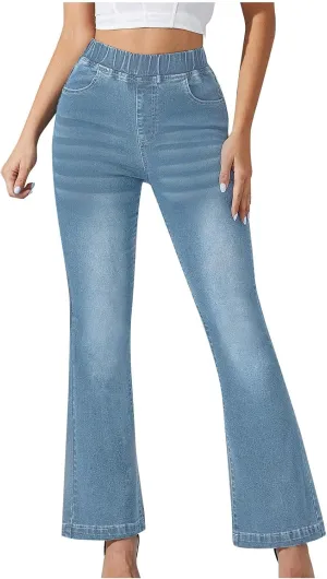 Lmdudan Flare Jeans for Women Trendy Denim Pants Stretchy High Waisted Bell Bottom Skinny Boot Cut Jeans Legging with Pocket
