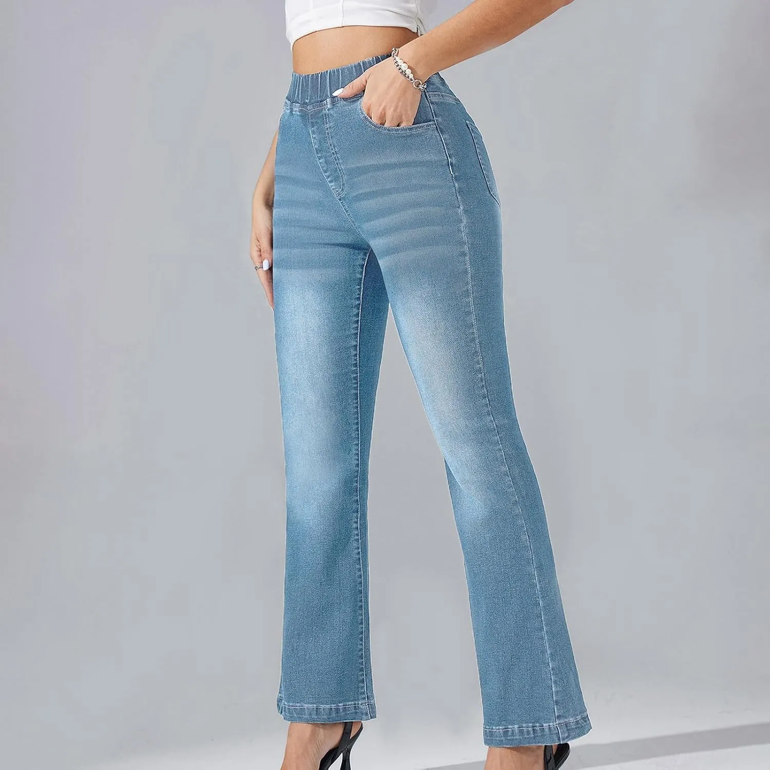 Lmdudan Flare Jeans for Women Trendy Denim Pants Stretchy High Waisted Bell Bottom Skinny Boot Cut Jeans Legging with Pocket