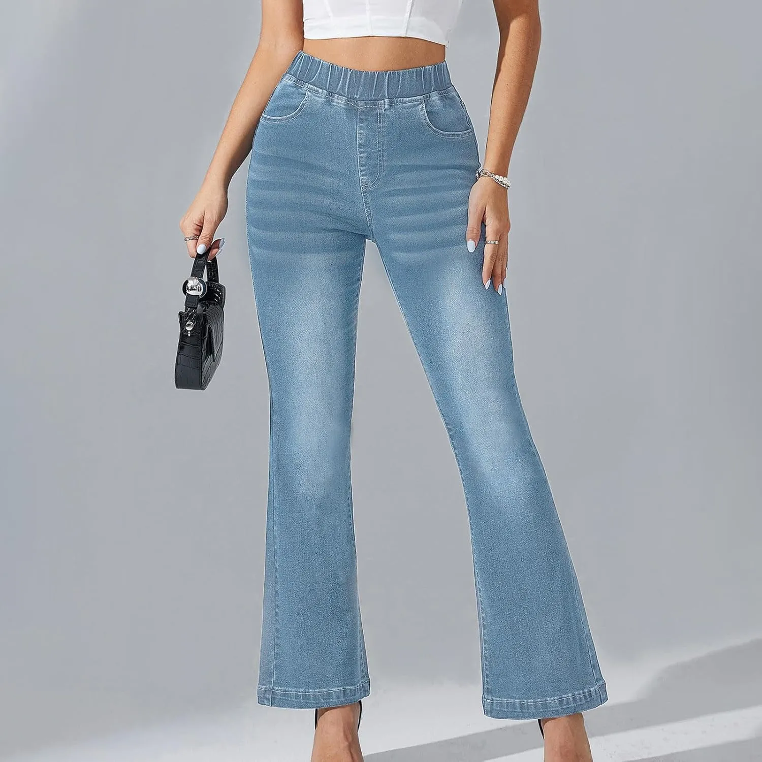 Lmdudan Flare Jeans for Women Trendy Denim Pants Stretchy High Waisted Bell Bottom Skinny Boot Cut Jeans Legging with Pocket
