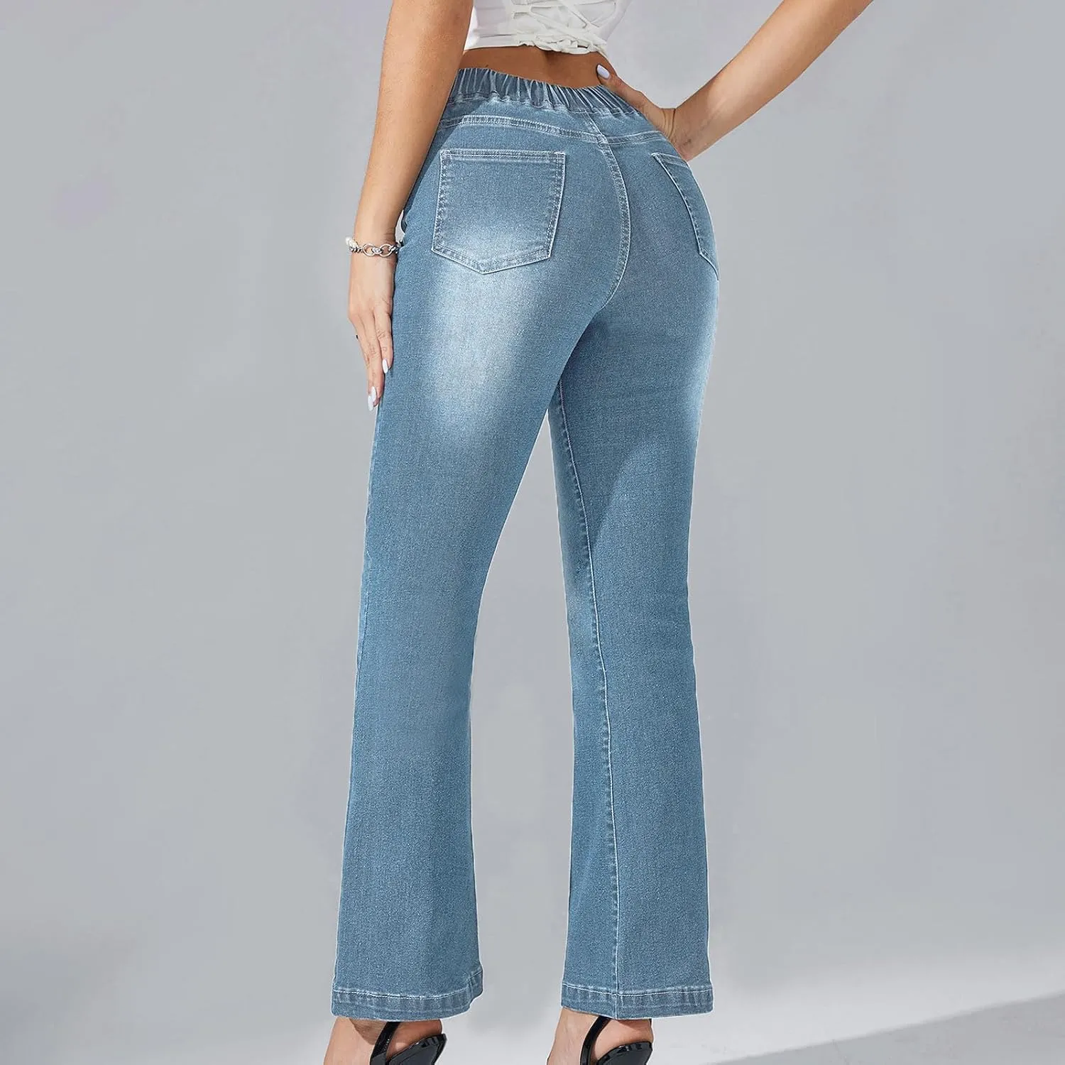Lmdudan Flare Jeans for Women Trendy Denim Pants Stretchy High Waisted Bell Bottom Skinny Boot Cut Jeans Legging with Pocket