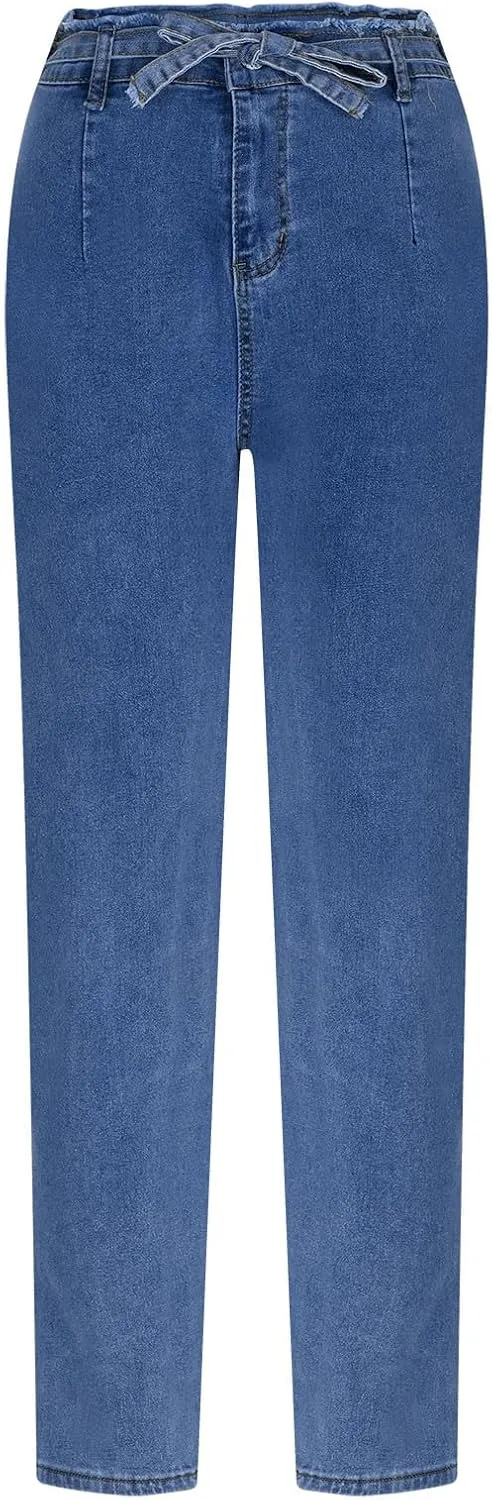 Lmdudan Plus Size Women's High Waisted Skinny Destroyed Ripped Hole Denim Pants Long Stretch Pencil Jeans Pants with Pockets