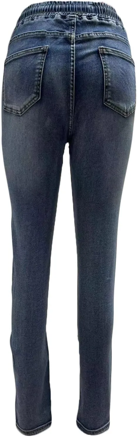 Lmdudan Women High Waisted Stretch Skinny Jeans Mid Rise Straight Leg Denim Pants 2024 Fashion Casual Streetwear with Pockets