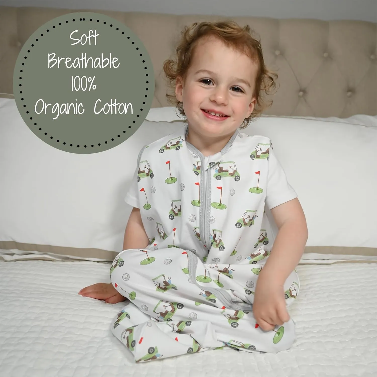 LollyBanks Sleep Sack, 100% Organic Cotton Baby Sleep Sacks 0.5 TOG, Lightweight 2-Way Zipper Baby Sack Soft, 0-6 Months Newborn Sleeper for Baby Boys and Girls (Golf Outfit)