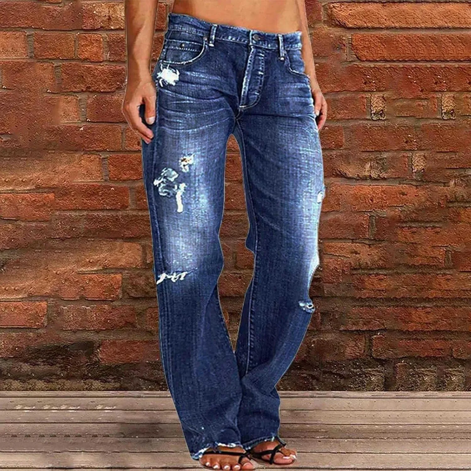 Low Rise Jeans for Woman Light Wash Baggy Straight Leg Jeans Plus Size Boyfriend Distressed Wide Leg Ripped Jean