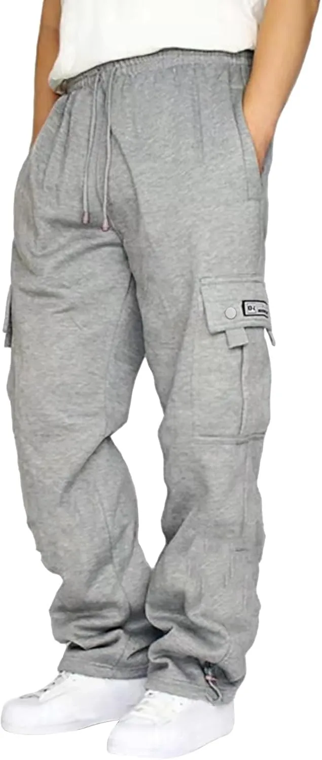 Men Cargo Pants Casual Work Hiking Pants Drawstring Elastic Waisted Loose Joggers Outdoor Straight Leg Sweatpants