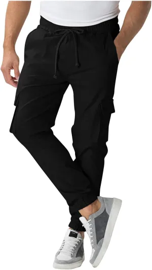 Men Cargo Pants Comfy Hiking Pants Lightweight Joggers with Pockets Casual Elastic Waist Work Pants