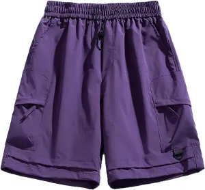 Men Ice Silk Shorts Quick Drying Breathable Workout Gym Shorts Elastic Waist Drawstring Casual Shorts Outdoor Running