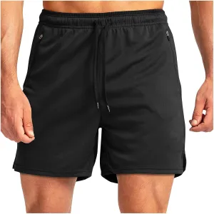 Mens 5" Running Shorts Quick Dry Athletic Workout Gym Shorts with Zipper Pockets Lightweight Active Sports Basketball