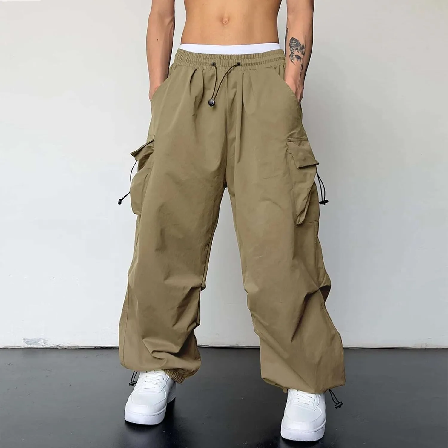 Men's Baggy Cargo Pants Trendy Casual Parachute Pant Loose Fit Men Joggers with Pockets for Streetwear