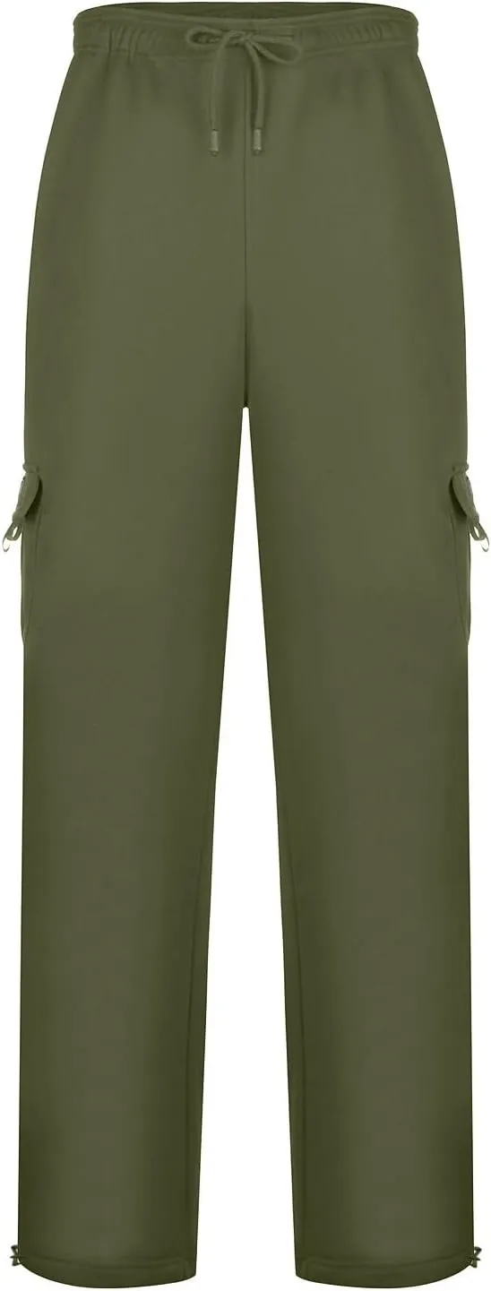 Mens Baggy Sweatpants Drawstring Elastic Waist Cargo Sweat Pants Loose Fit Workout Gym Cargo Pants with Pockets