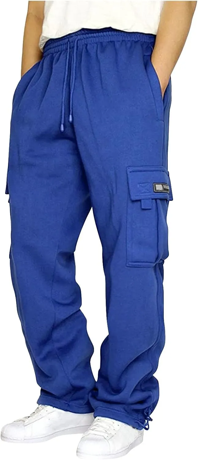 Mens Baggy Sweatpants Drawstring Elastic Waist Cargo Sweat Pants Loose Fit Workout Gym Cargo Pants with Pockets