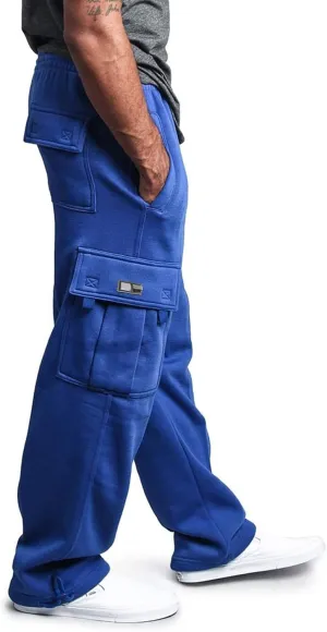 Mens Baggy Sweatpants Drawstring Elastic Waist Cargo Sweat Pants Loose Fit Workout Gym Cargo Pants with Pockets