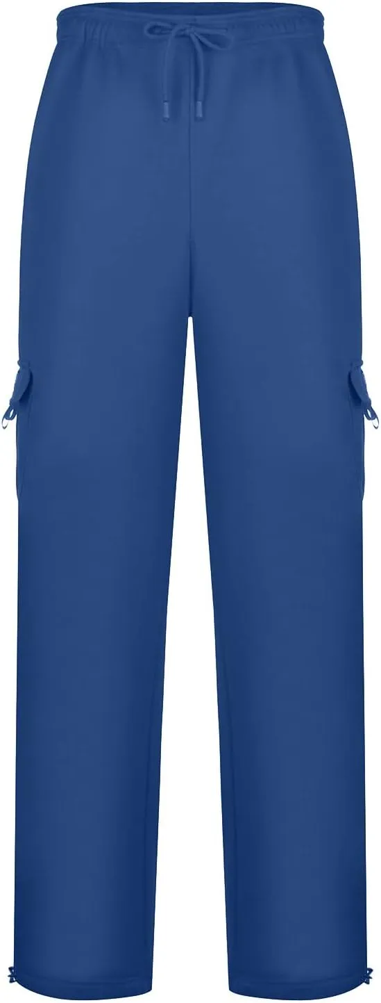 Mens Baggy Sweatpants Drawstring Elastic Waist Cargo Sweat Pants Loose Fit Workout Gym Cargo Pants with Pockets
