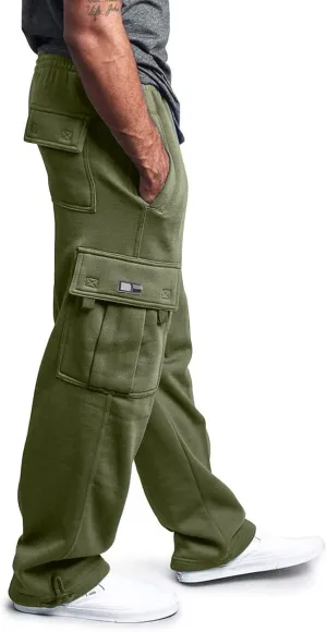 Mens Baggy Sweatpants Drawstring Elastic Waist Cargo Sweat Pants Loose Fit Workout Gym Cargo Pants with Pockets