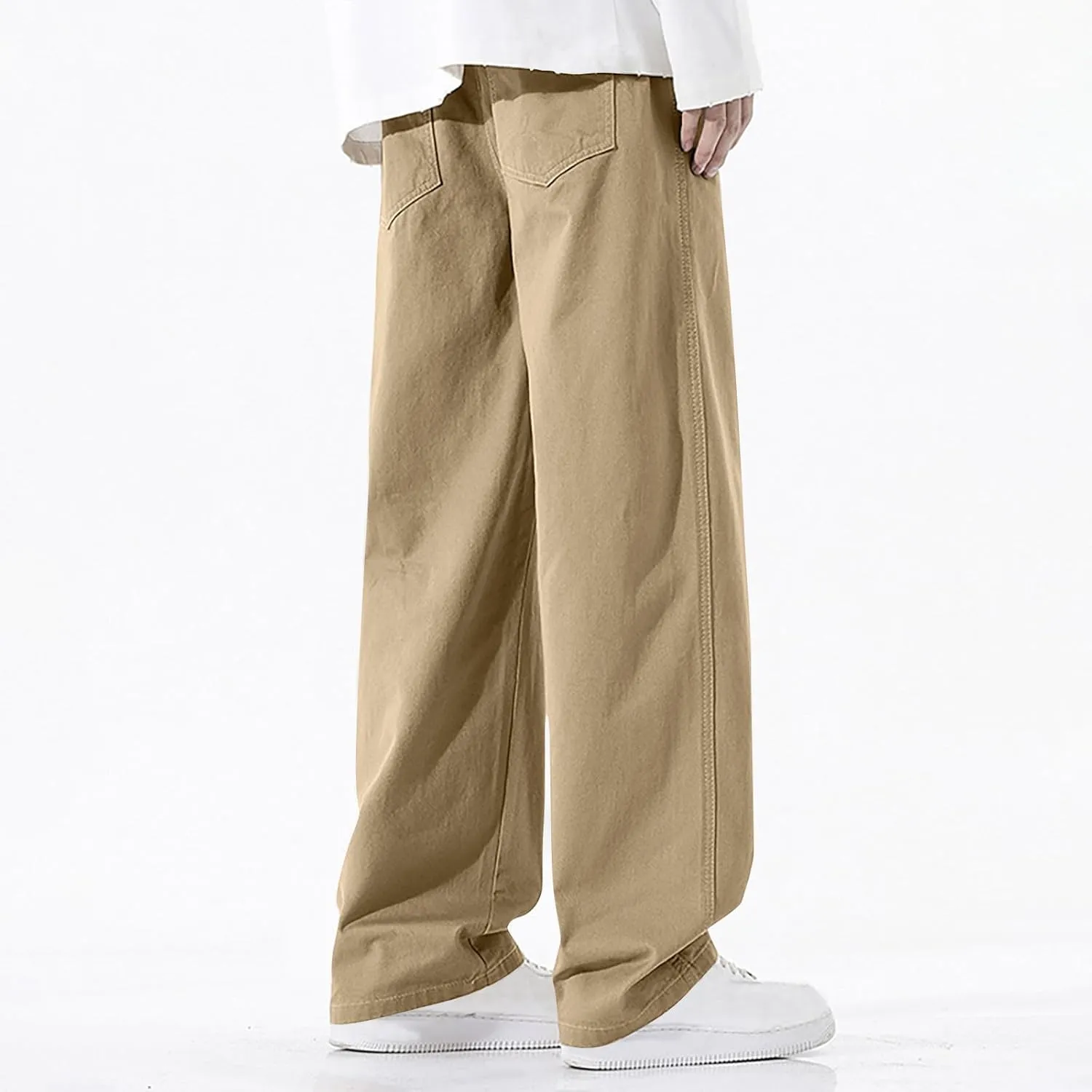 Men's Baggy Wide Leg Pants Elastic Waist Drawstring Straight Relaxed Trousers Lightweight Casual Hiking Outdoor Pants