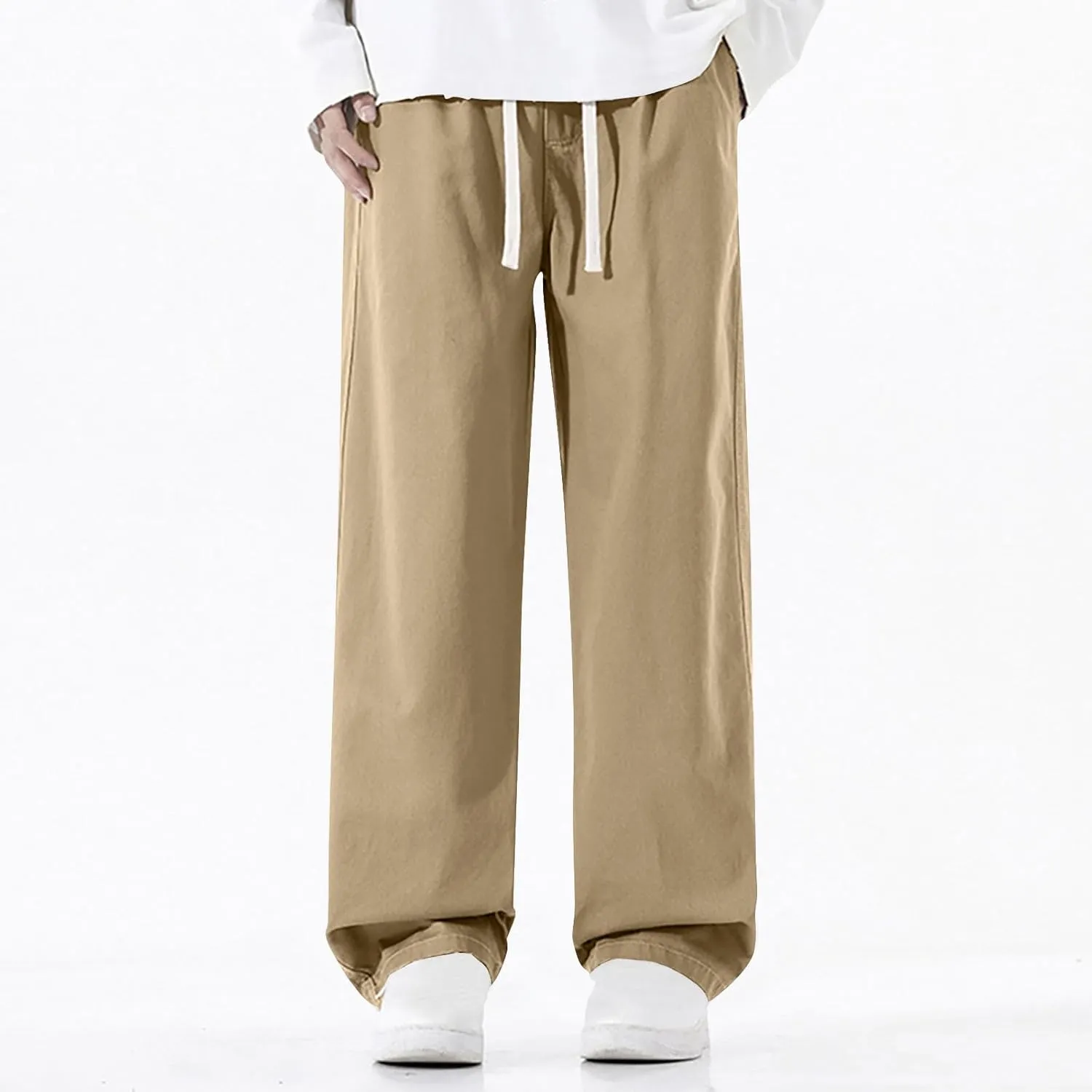 Men's Baggy Wide Leg Pants Elastic Waist Drawstring Straight Relaxed Trousers Lightweight Casual Hiking Outdoor Pants