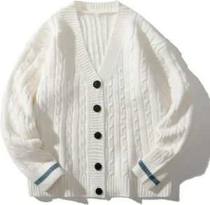 Mens Button Down Sweater Cardigan Knitted Outfits Cable Knit Solid Soft Touch Knitwear Tops Loose Fit
