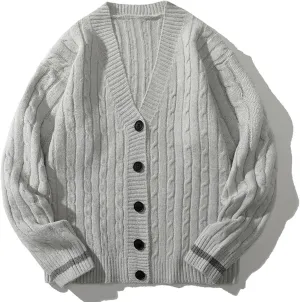 Mens Button Down Sweater Cardigan Knitted Outfits Cable Knit Solid Soft Touch Knitwear Tops Loose Fit