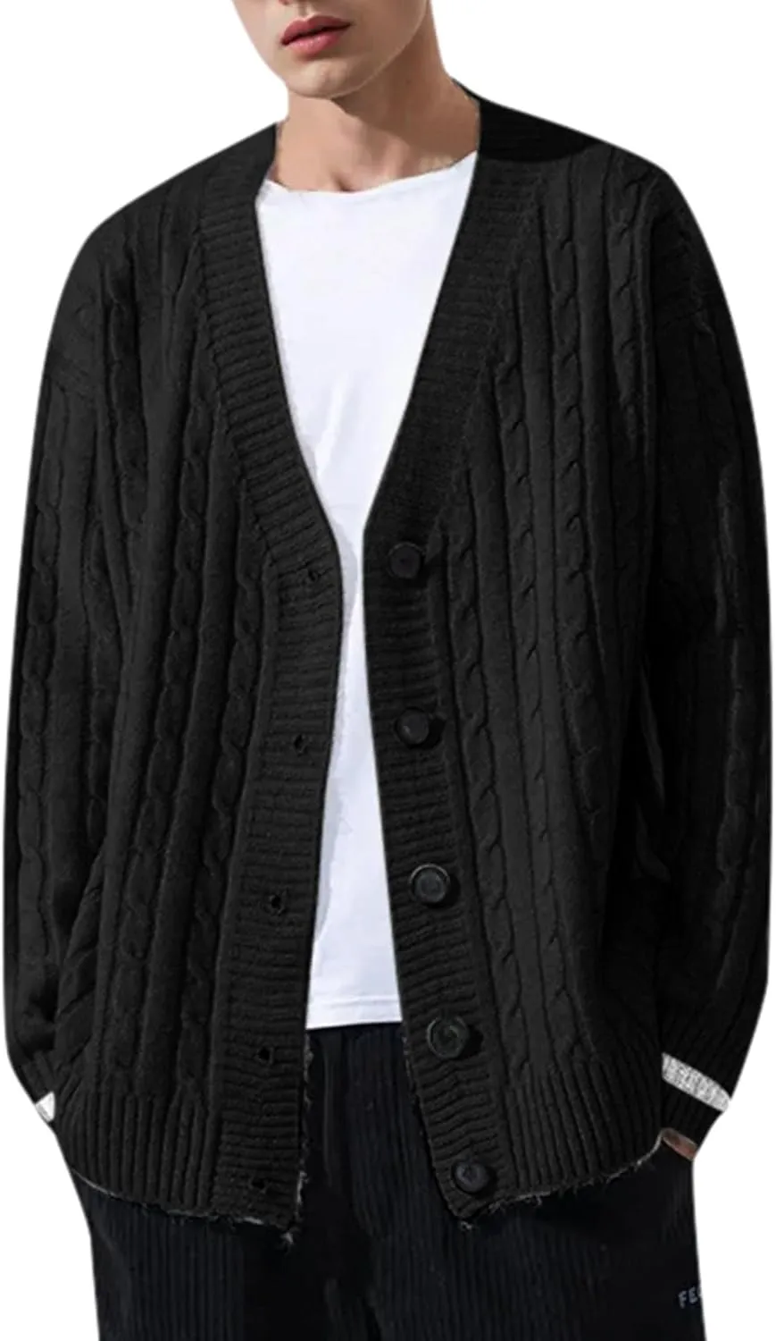 Mens Button Down Sweater Cardigan Knitted Outfits Cable Knit Solid Soft Touch Knitwear Tops Loose Fit