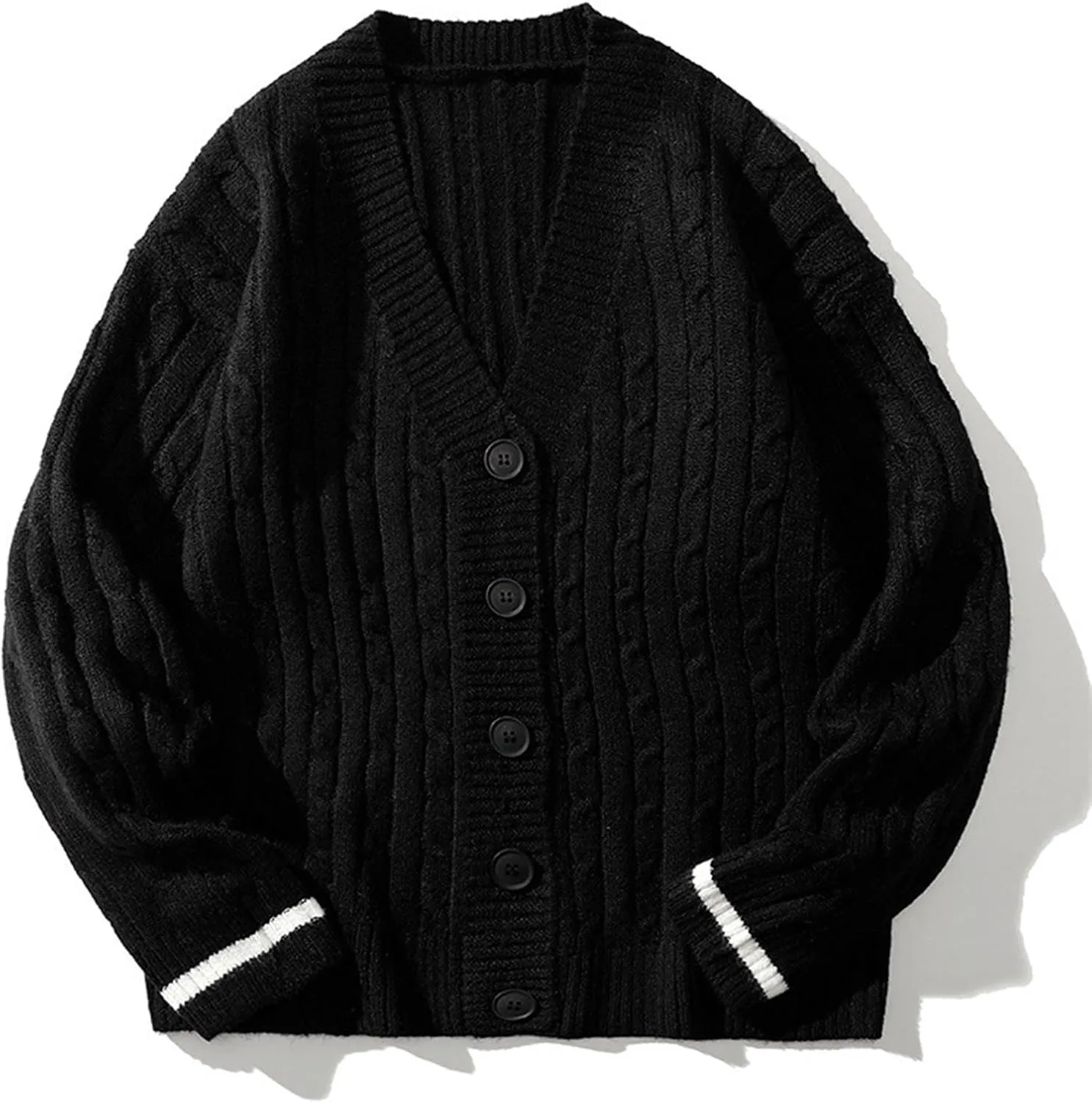 Mens Button Down Sweater Cardigan Knitted Outfits Cable Knit Solid Soft Touch Knitwear Tops Loose Fit