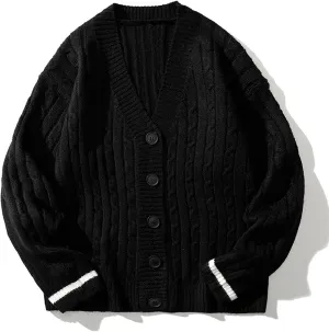 Mens Button Down Sweater Cardigan Knitted Outfits Cable Knit Solid Soft Touch Knitwear Tops Loose Fit