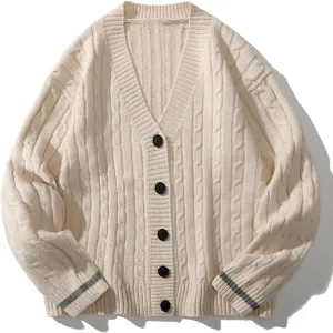 Mens Button Down Sweater Cardigan Knitted Outfits Cable Knit Solid Soft Touch Knitwear Tops Loose Fit