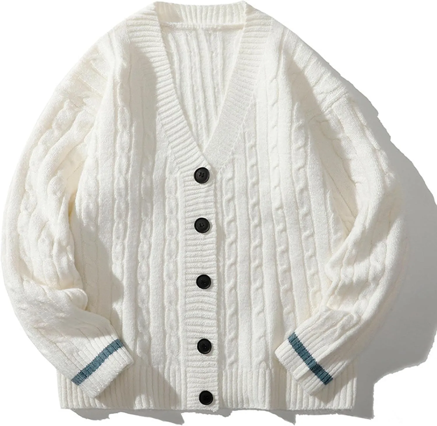 Mens Button Down Sweater Cardigan Knitted Outfits Cable Knit Solid Soft Touch Knitwear Tops Loose Fit