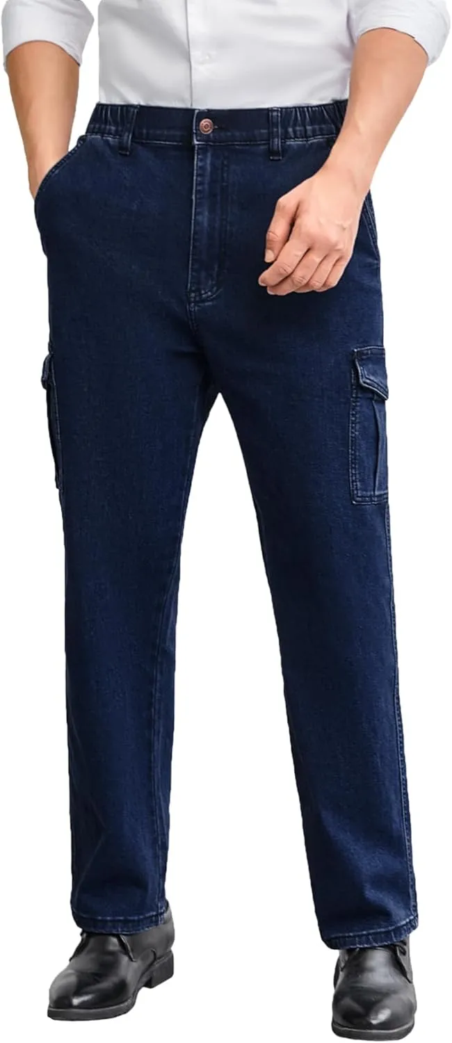 Mens Cargo Jeans with Elastic Waist Relaxed Fit Denim Cargo Pants Men Easy Wear Perfect for Outdoor