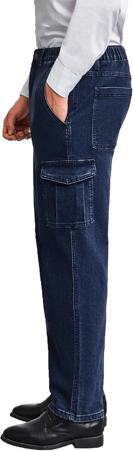 Mens Cargo Jeans with Elastic Waist Relaxed Fit Denim Cargo Pants Men Easy Wear Perfect for Outdoor
