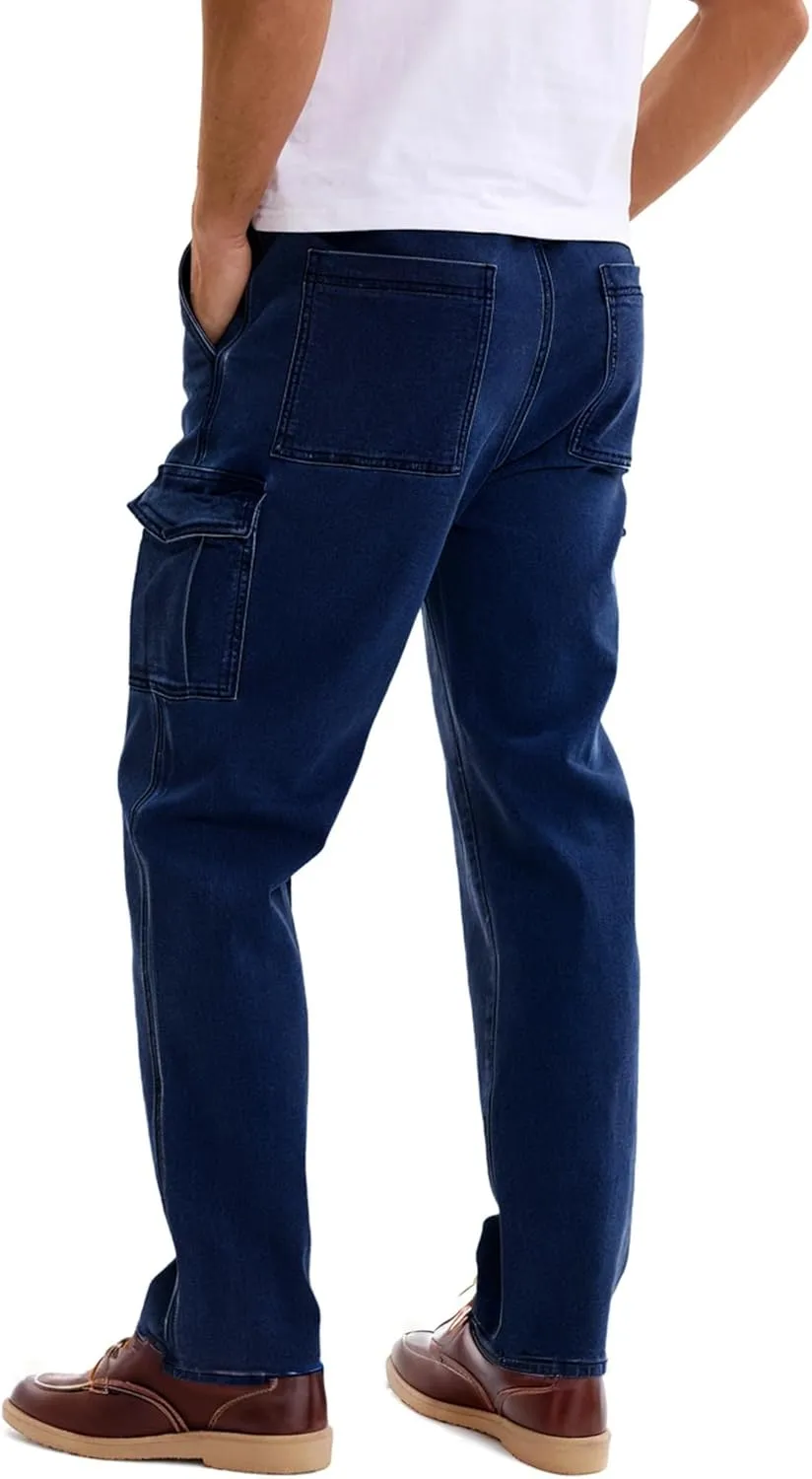 Mens Cargo Jeans with Elastic Waist Relaxed Fit Denim Cargo Pants Men Easy Wear Perfect for Outdoor