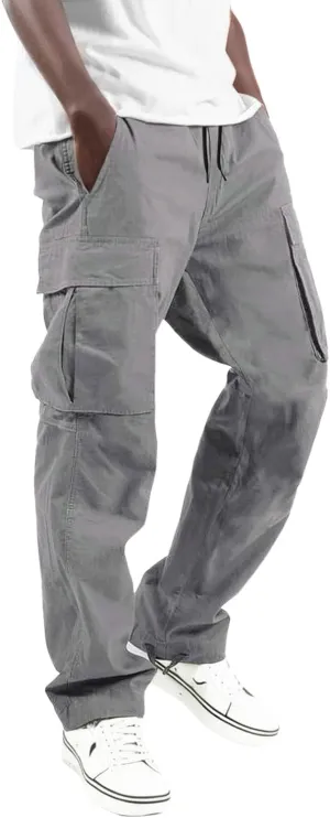 Mens Cargo Pants Drawstring Elastic Waist Wide Leg Pant Loose Fit Pants Trousers Outdoor Hiking Joggers