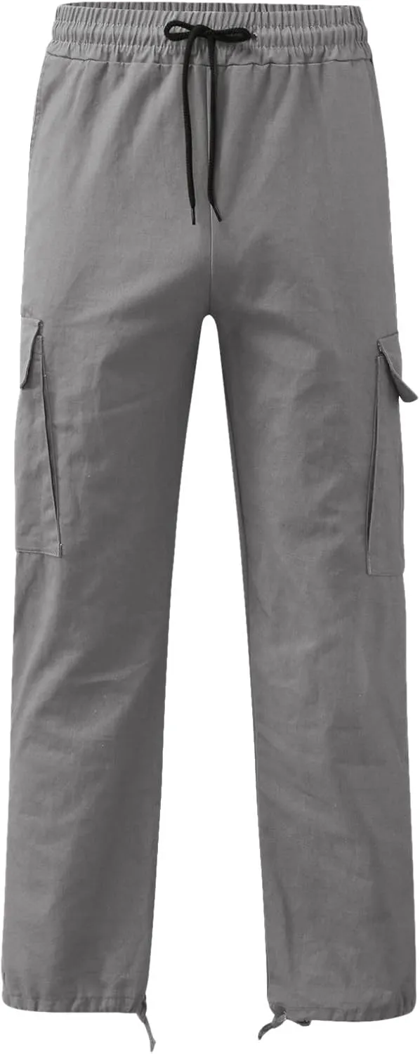 Mens Cargo Pants Drawstring Elastic Waist Wide Leg Pant Loose Fit Pants Trousers Outdoor Hiking Joggers