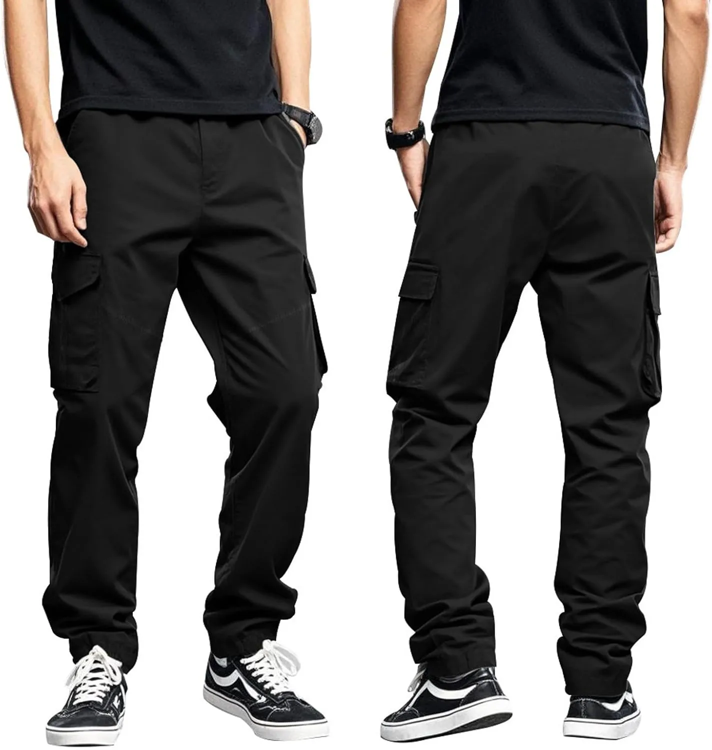 Mens Casual Cargo Pants Elastic Waist Workout Sweatpants Joggers Lightweight Quick Dry Breathable Pant