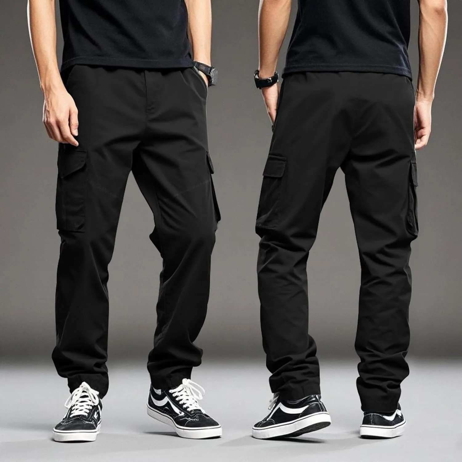 Mens Casual Cargo Pants Elastic Waist Workout Sweatpants Joggers Lightweight Quick Dry Breathable Pant