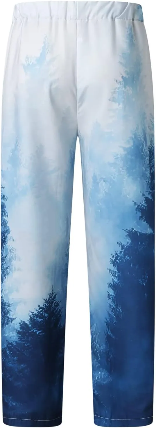 Men's Casual Fashion Pants Lightweight Linen Pants Drawstring Elastic Waist Bagger Trousers Outdoor Streetwear