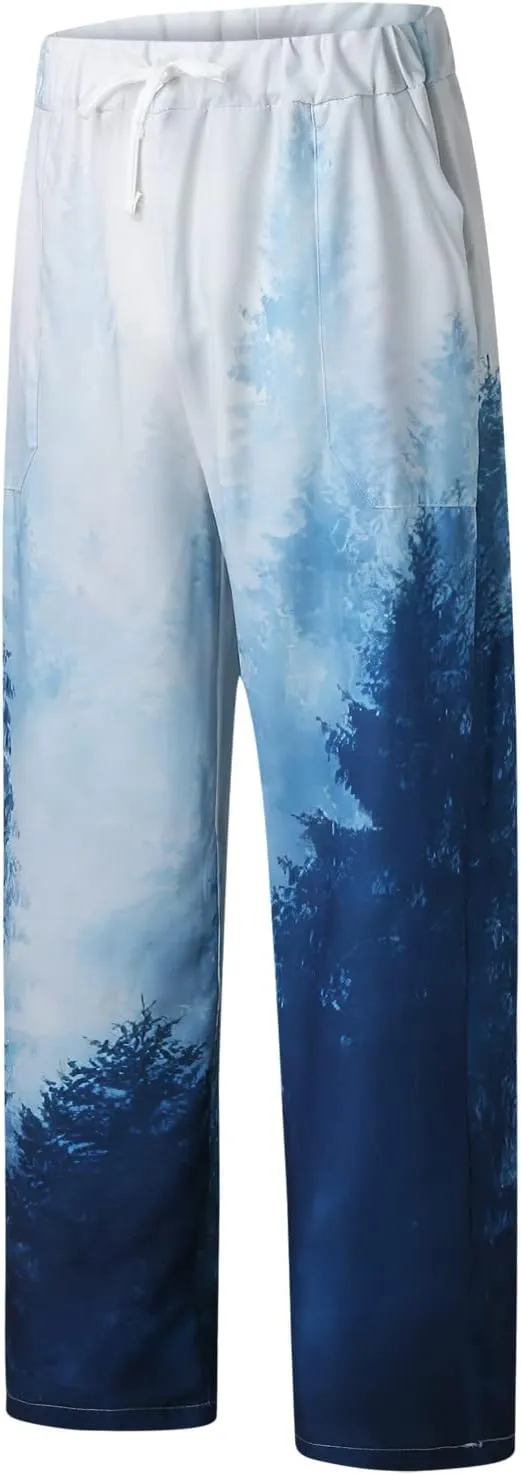 Men's Casual Fashion Pants Lightweight Linen Pants Drawstring Elastic Waist Bagger Trousers Outdoor Streetwear