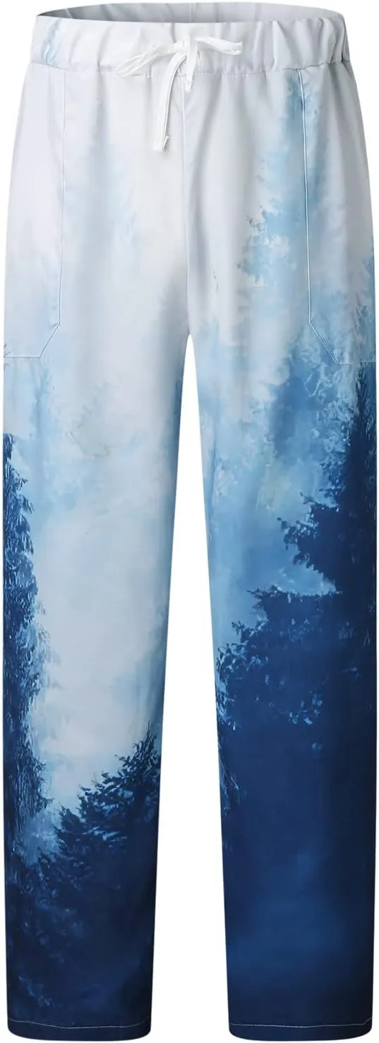 Men's Casual Fashion Pants Lightweight Linen Pants Drawstring Elastic Waist Bagger Trousers Outdoor Streetwear