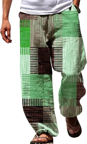 Mens Casual Linen Pants Drawstring Lightweight Elastic Waist Larger Size Sweatpants Loose Beach Fashion Trousers