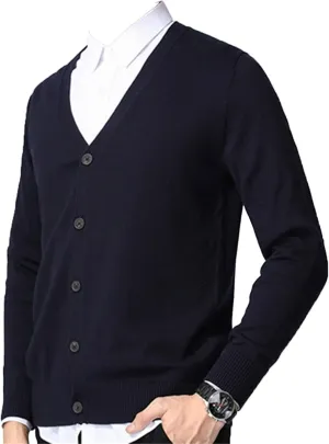 Men's Casual Long-Sleeve Soft Touch Cardigan Sweater Slim Fit Thin Knitted Top V Neck Buttons Solid Sweater Coat (Dark Gray,Medium)