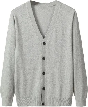 Men's Casual Long-Sleeve Soft Touch Cardigan Sweater Slim Fit Thin Knitted Top V Neck Buttons Solid Sweater Coat (Light Grey,Medium)